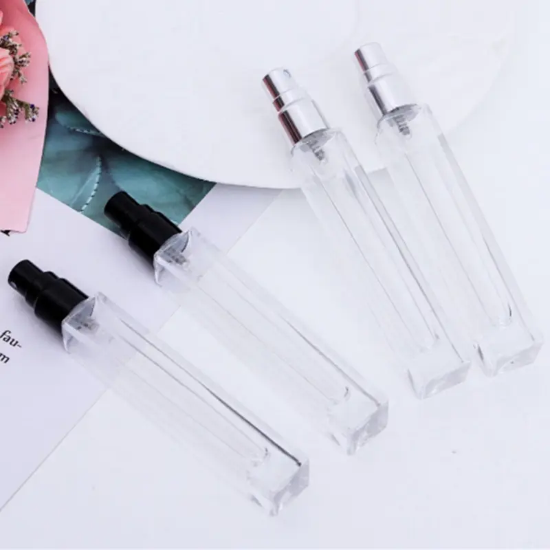Square small 10ml Travel empty thick glass 10 ml oem spray bottle for perfume disinfectant alcohol spray pocket bag