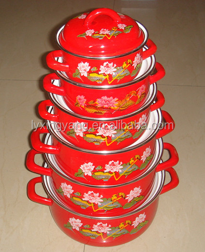 black bottom 5pcs glass lid cookware enamel casserole