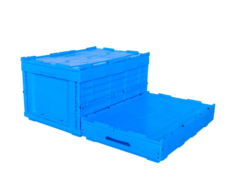 attached lid industrial plastic packaging material folding turnover box containers container for sale