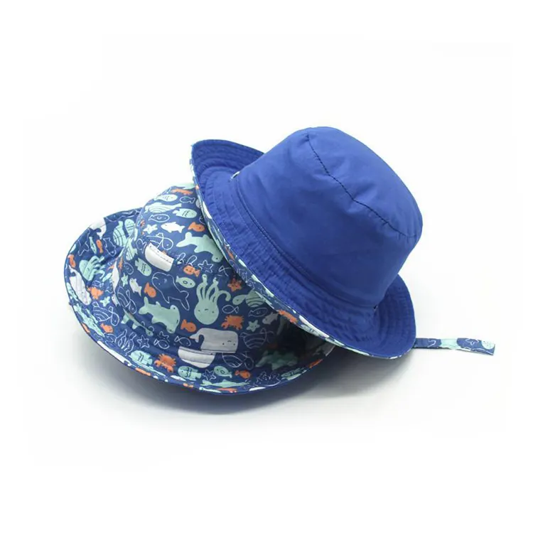 wholesale design 100% Cotton Printed baby fisherman hats Striped summer Unisex custom reversible kids bucket hat
