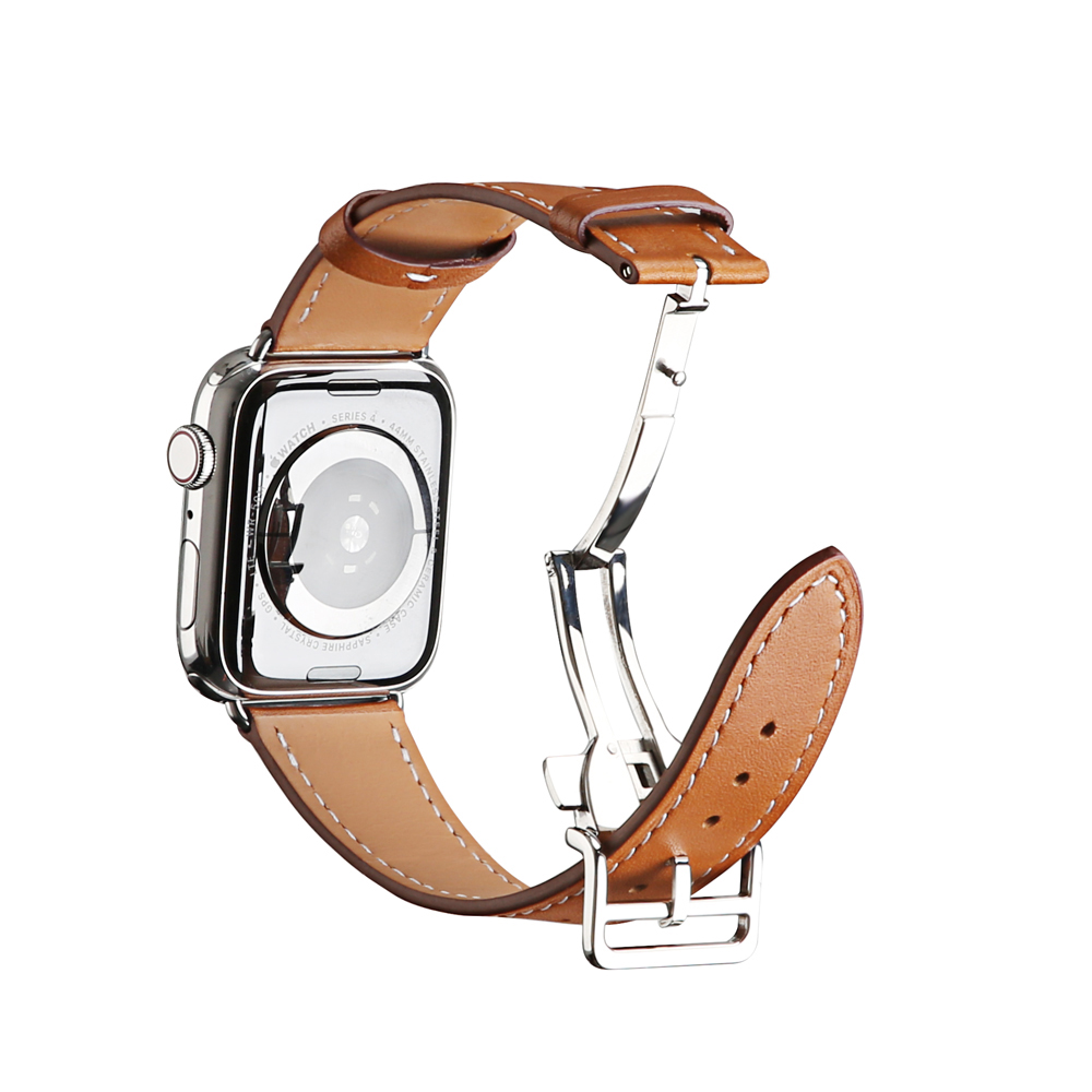 Для наручных часов iWatch, 44 мм 40 мм Замена браслет кожа с одной полоской развертываемая застежка ремешок для часов, для наручных часов Apple Watch ремень