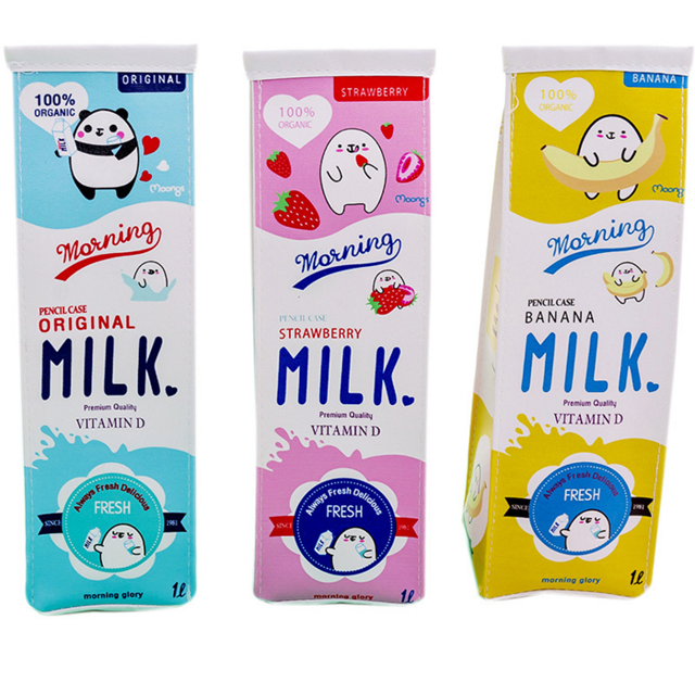Cartoon cute milk pencil bag kids pencil bag creative student portable pencil bag