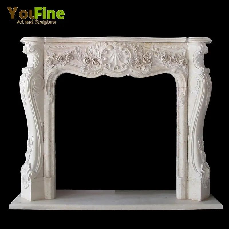 French Style Arched Carved Marble Fireplace Mantel Surround
