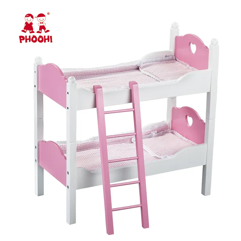 American doll furniture Wholesale children wooden 18 inch baby american doll bunk bed with bedding American girl furniture