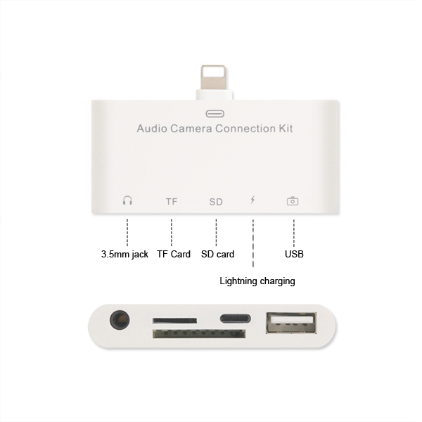For iPhone SD TF Card Reader/OTG/Audio/Charge 5in1 Multi-functional Connection Kit