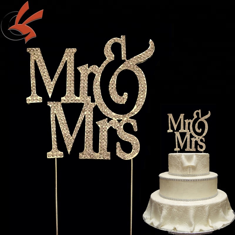 Горячая Распродажа золотой тон Mr & Mrs горный хрусталь торт Топпер свадебное украшение выбор знака