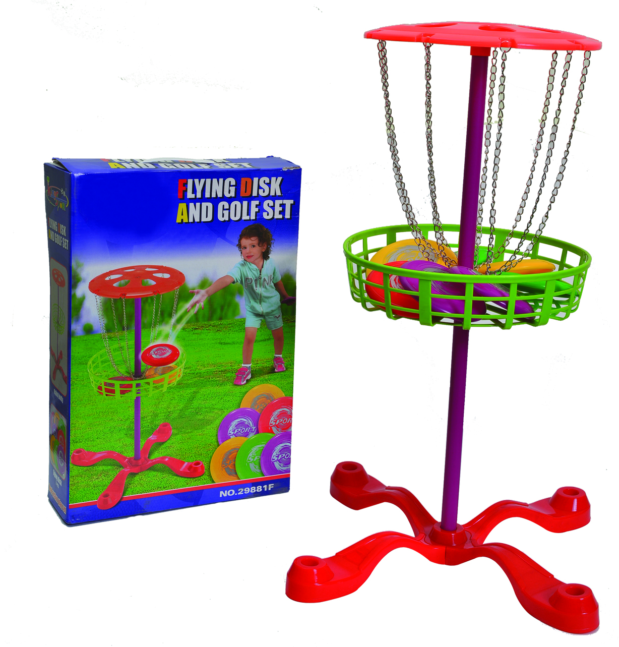 Promotional plastic Catapult kids flying disc golf set