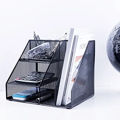 Office Supply Black Adjustable Desktop Metal Wire Mesh Desk Organizer Office