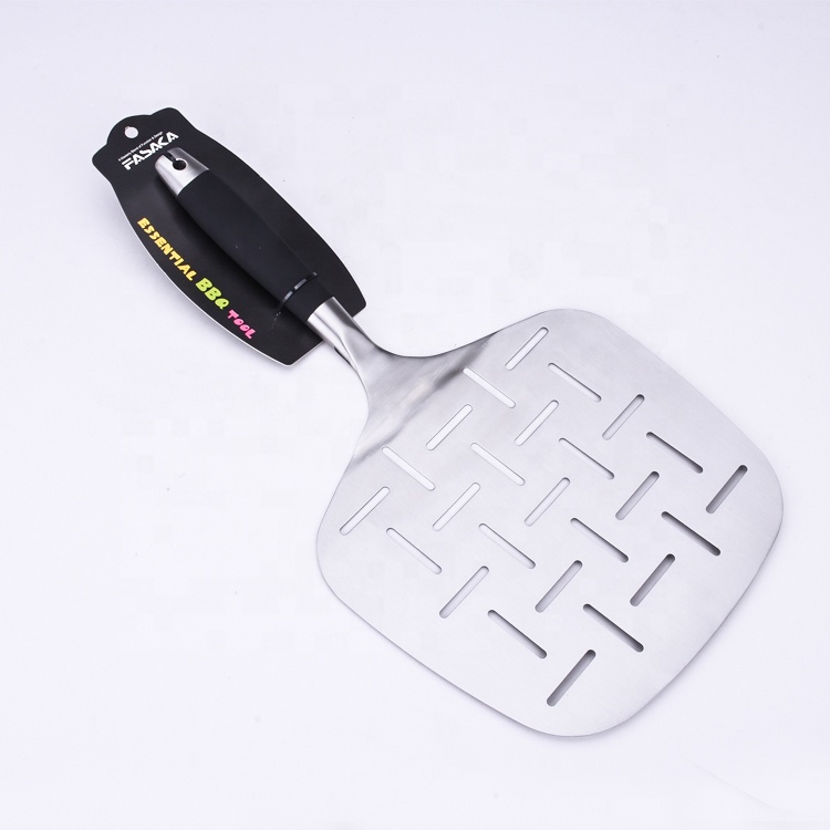 BZJ0878 Heavy Duty Oversized Stainless Steel Rubberized Soft Handle Large pizza peel spatula