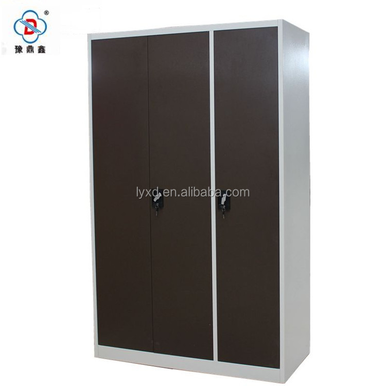 Customized 0.6mm steel living room knock down 3 door wardrobe cabinet