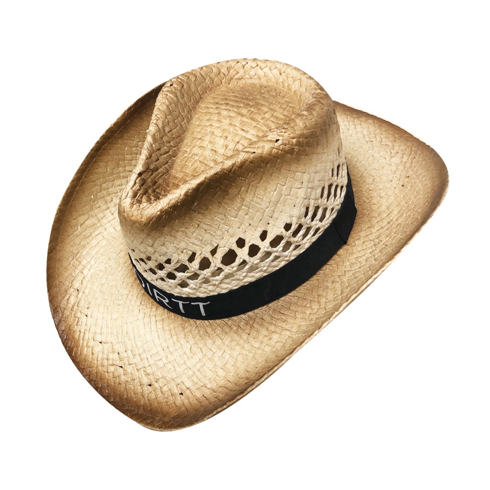 Promoiotn party gift custom ribbon decorate straw cowboy hat with print logo