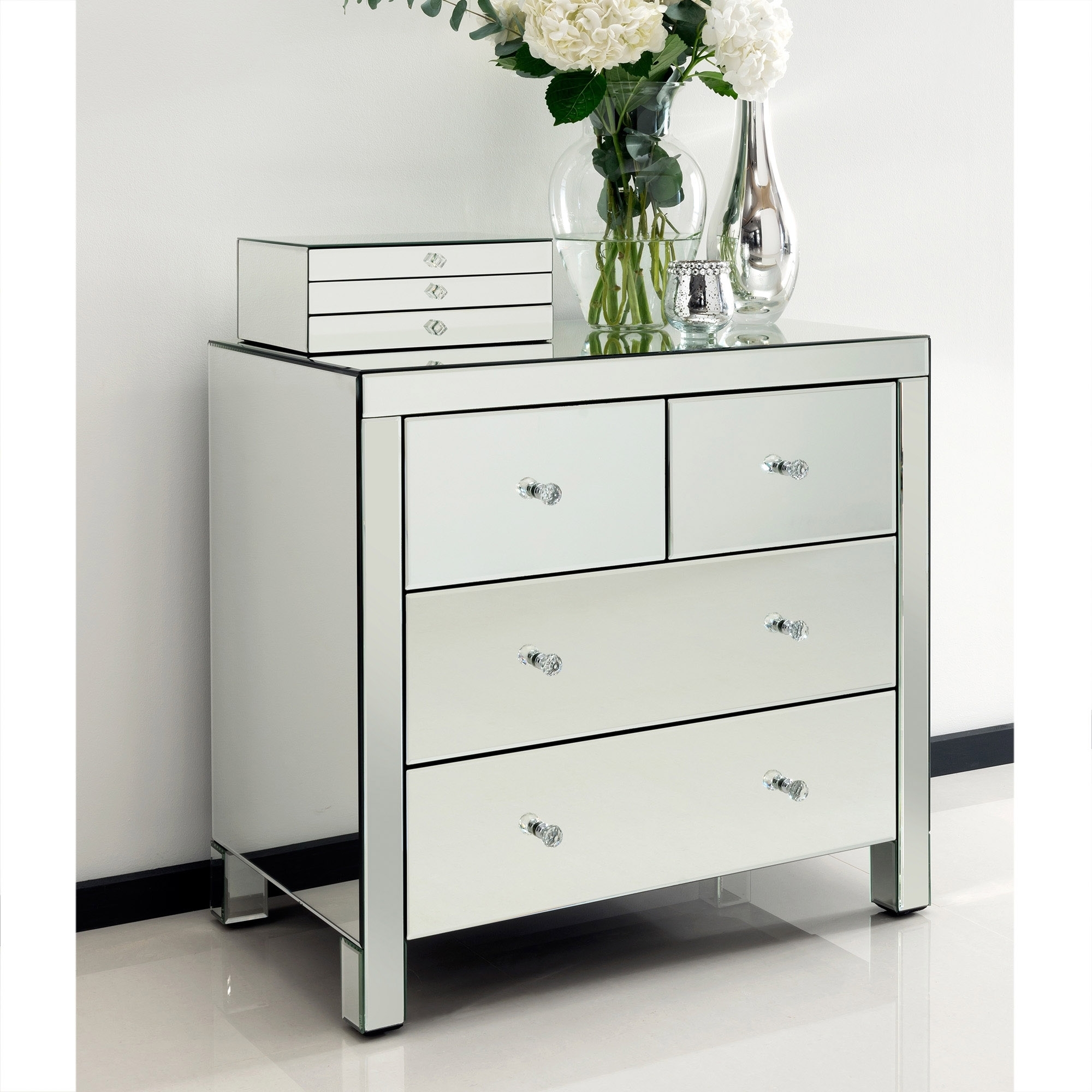 Crystal Mirrored Chest 4 Drawer
