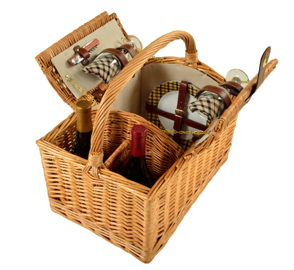 Vineyard Willow Picnic Basket with service for 2