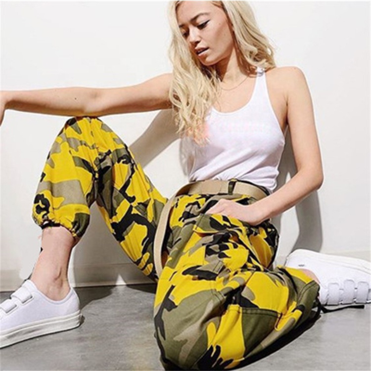 Изготовленный На Заказ камуфляжной расцветки брюки женские Camo Cargo тренировочные брюки с высокой талией, эластичные брюки повседневные мешковатые штаны с карманами