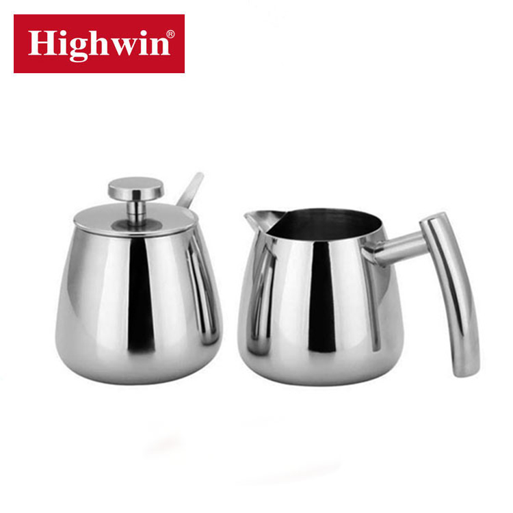 Highwin 350ml highly polished stainless steel sugar pot creamer jug