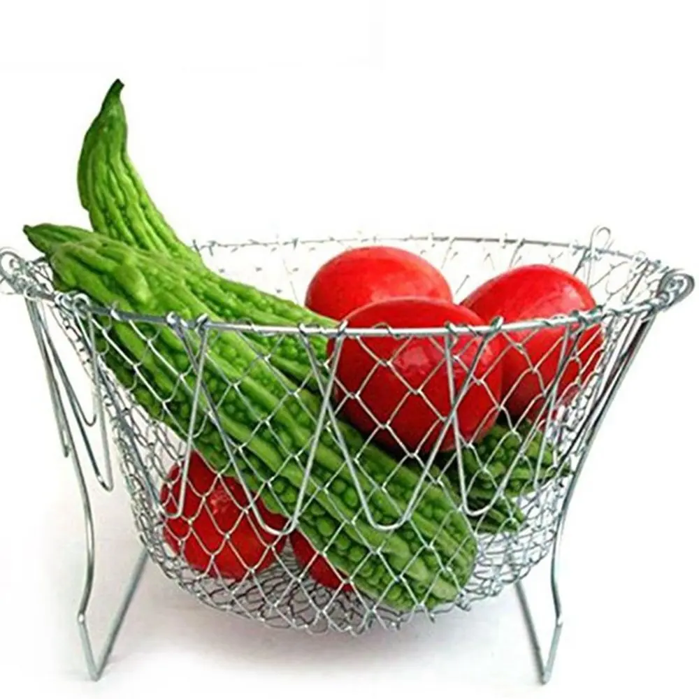 Sweettreats Fry French Chef Basket , Foldable Steam Rinse Strain Stainless Steel Strainer Net Basket for Kitchen Cooking