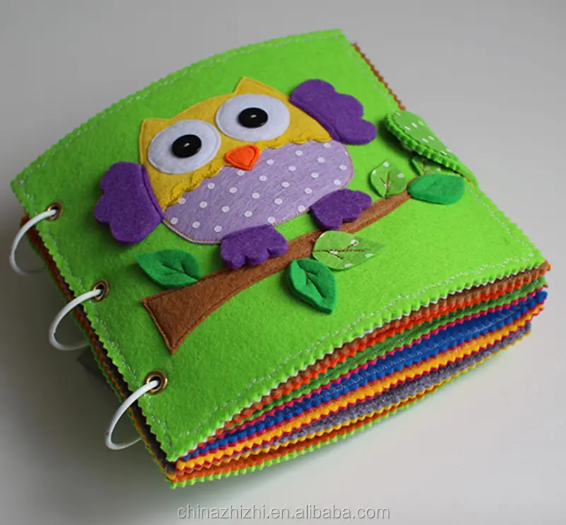 2017 high quality baby toys first year memory book custom animal owl fabric quiet felt book for kids girls baby