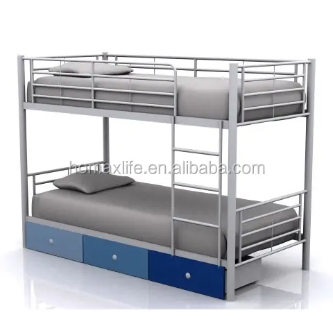 Military style metal bunk beds with drawers