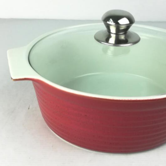 Ceramic Round Cocotte ,Stoneware Round Casseroles with Glass Lid,BSCI/FDA