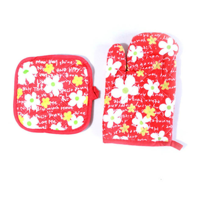 2pc kitchen set oven glove pot holder cotton printed oven mitt and pot holder set for kitchen