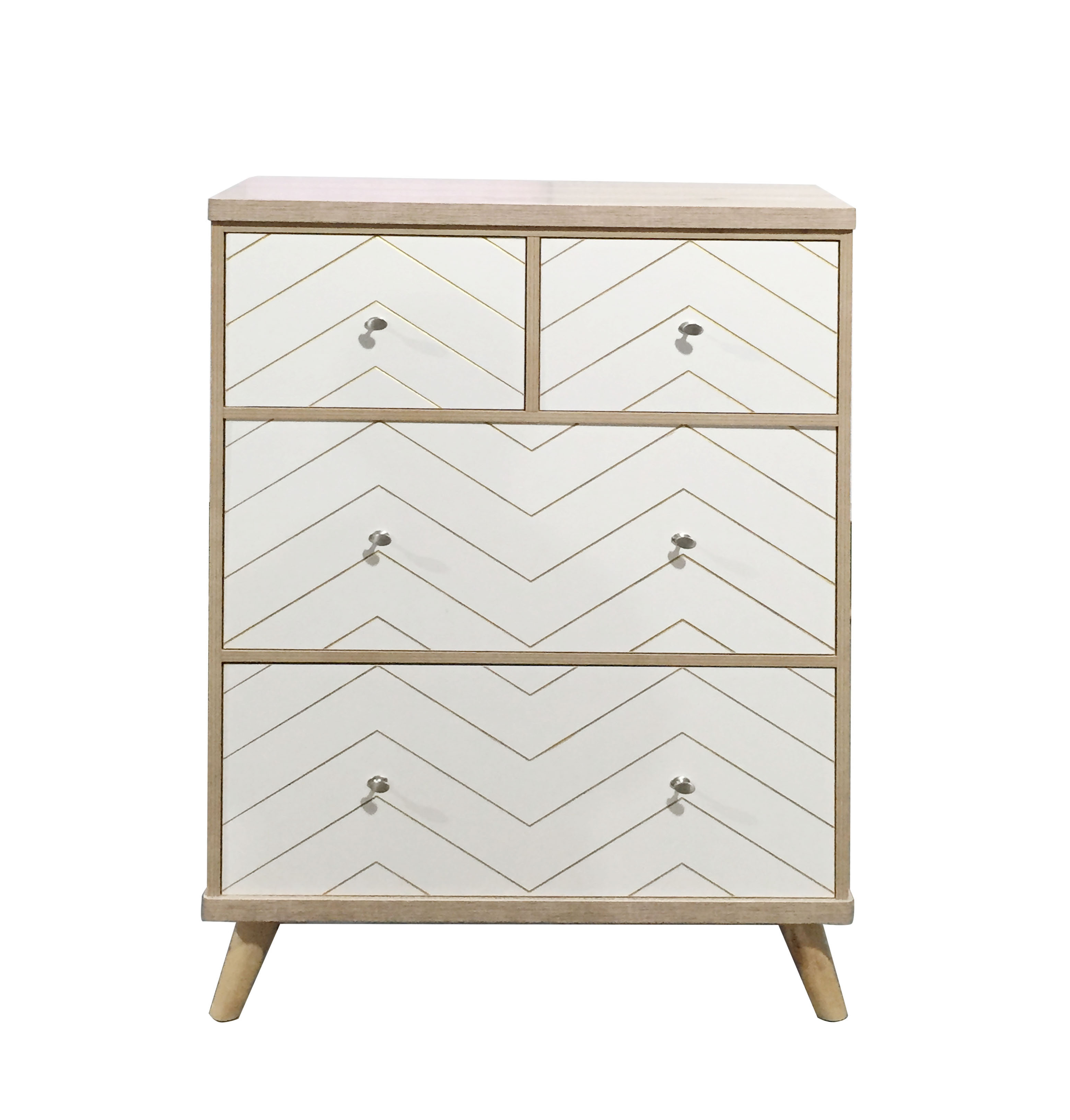 buffet Sideboard oak and white Doors with elegant golden lines four drawers