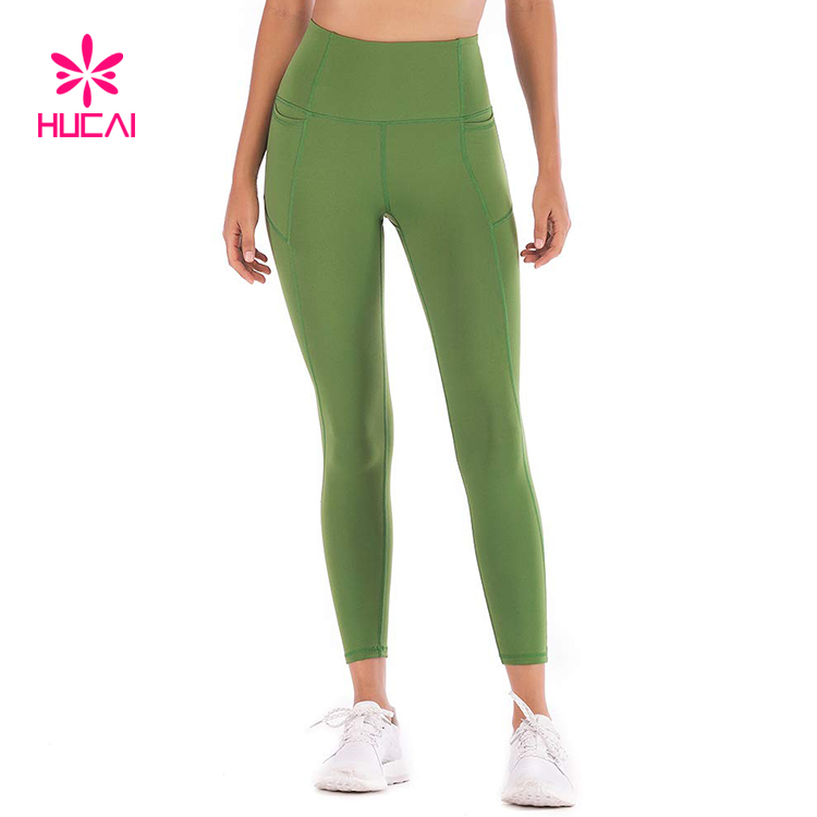 High Waist Nylon Spandex Side Pocket 8 Way Stretch Tights Leggings For Women