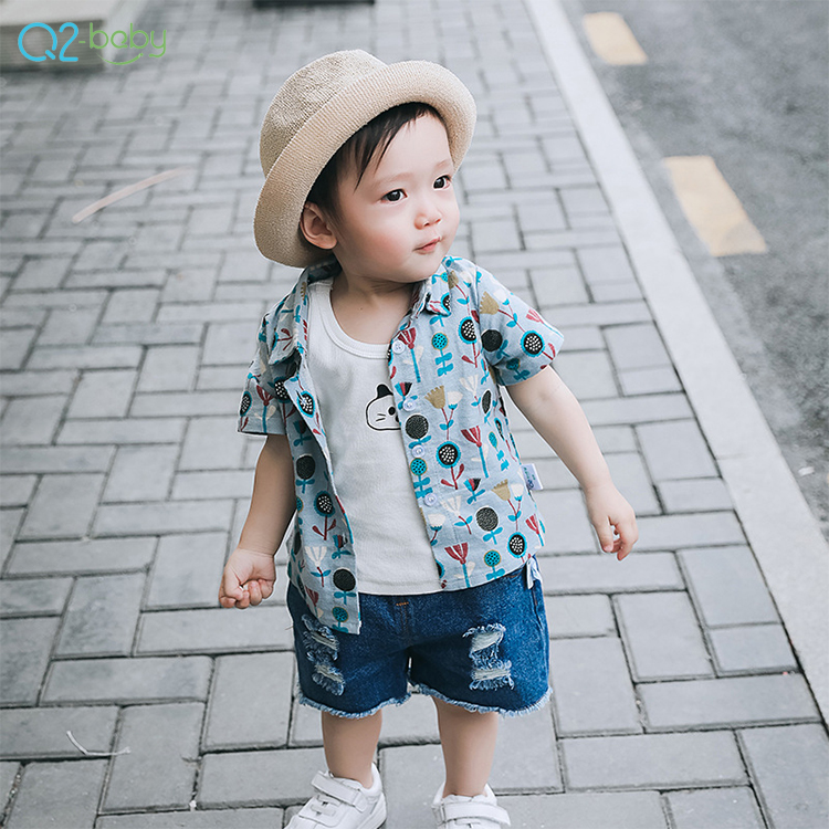 Q2-baby модного дизайна для маленьких девочек; Эксклюзивная одежда для малышей Одежда для маленьких мальчиков хлопковые модные рубашки для мальчиков