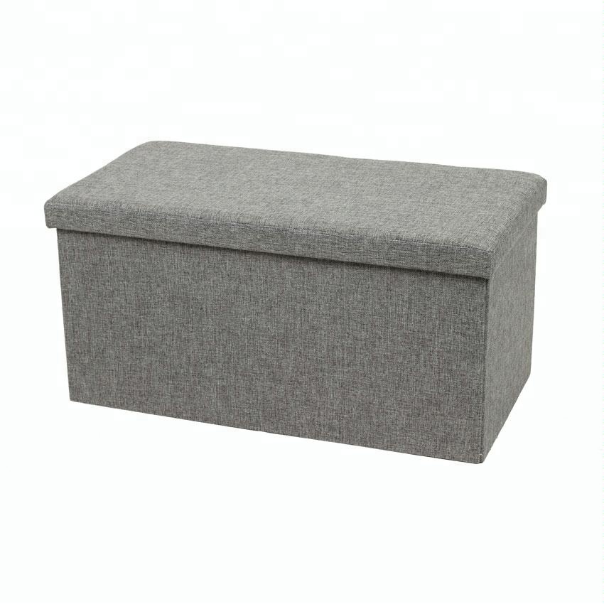 Grey Linen fabric folding storage foot stool ottoman