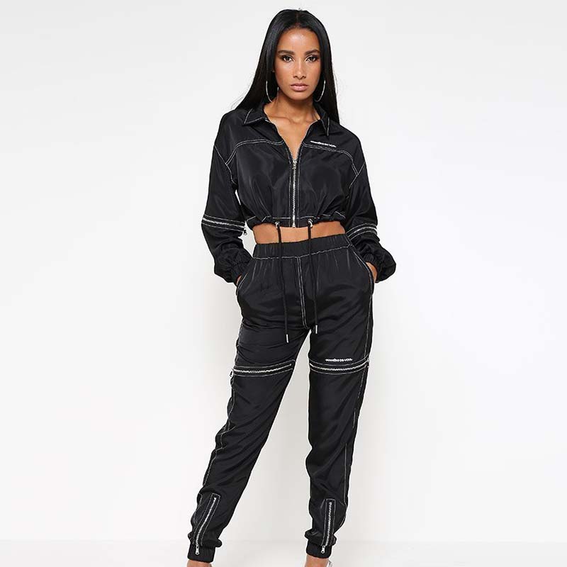 New Fashion Crop Women Track Suits with Zipper Details