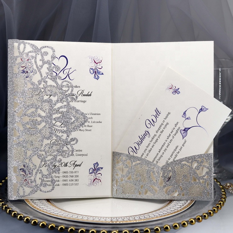 Factory Direct Sell Laser Cut Glitter Business Invitation Card