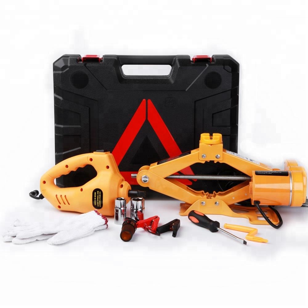 CE ISO Chinese Supplier Manufacturer Portable 2T Electric Screw Scissor Car Jack and Impact Wrench DC12V for Quick Changing Tire