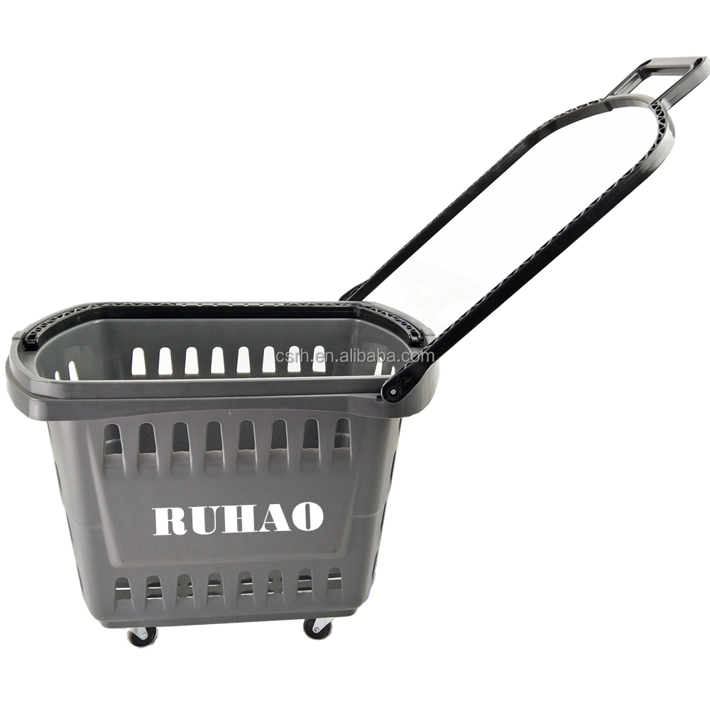 RH-BPR45-5 585*375*390 мм Пластиковые роликовые корзины для покупок с колесами