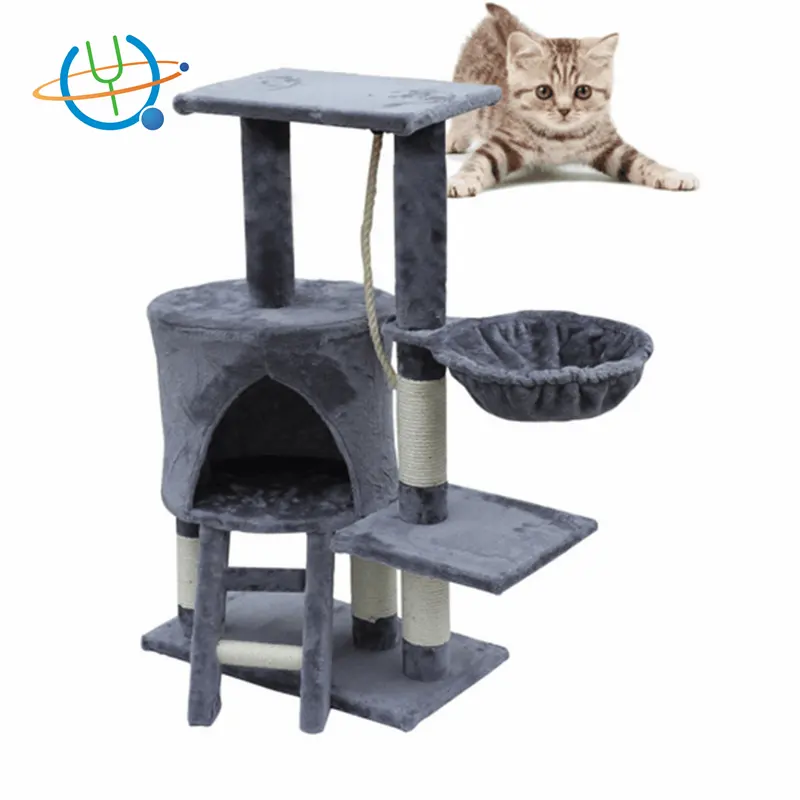 China wooden eco-friendly cat scratcher condo tree tower cat house sisal material
