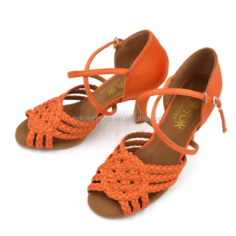 2016 orange style 8cm heel salsa shoes ladies satin