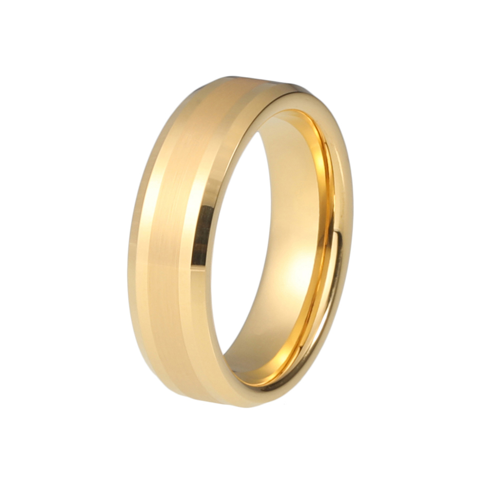 Gold Jewelry brush fnish With Bevel Edge tungsten Rings For Men Women