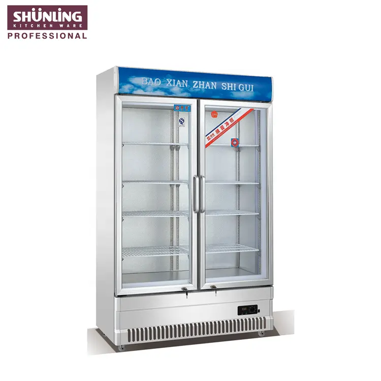 Upright 2-doors refrigerated counter drink display fridge for sale
