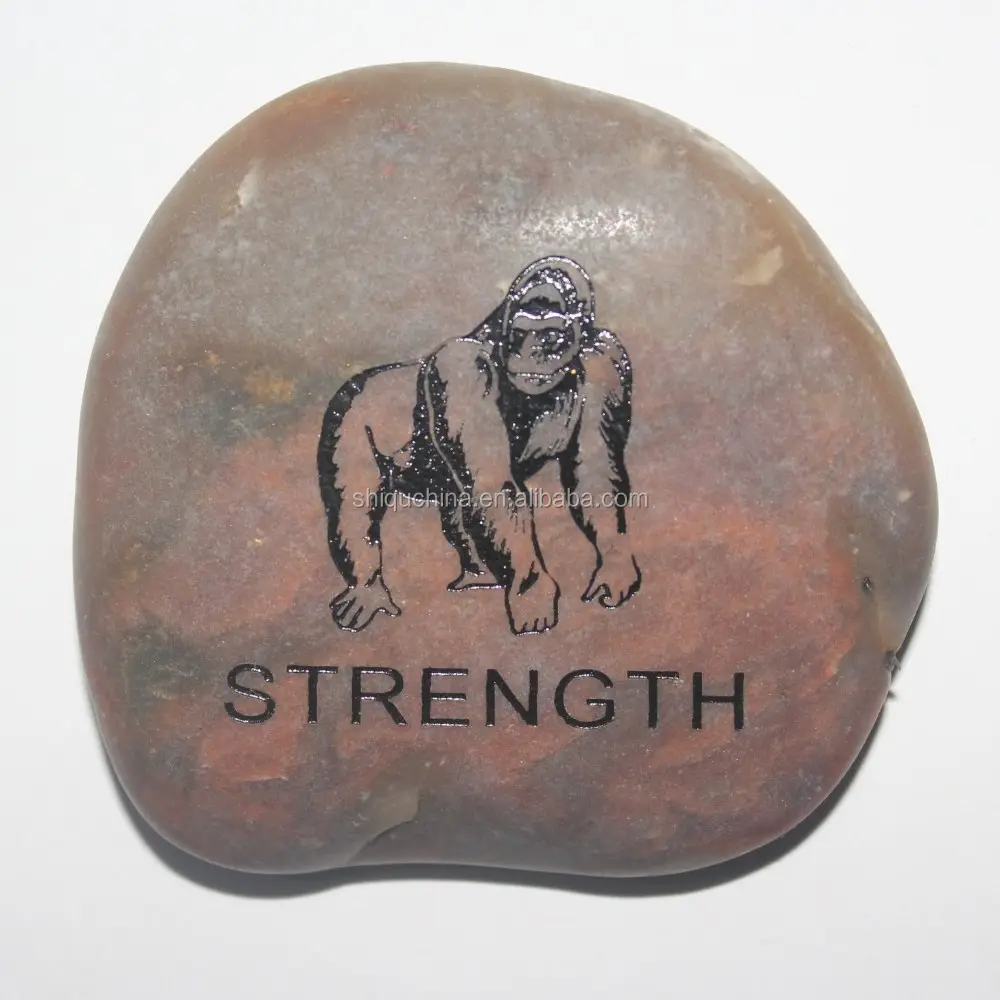 Engraved polished pebble stone Natural river rocks with engraved animal and words