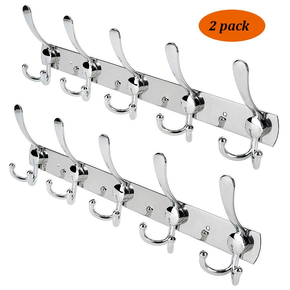 2 Packs Wall Mount Coat Hooks, Hook Rack/Rail Wall Hook Rack for Hanging Clothes Coat Hat Towels