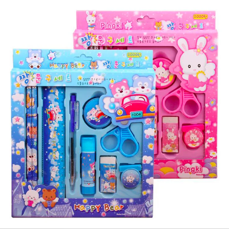 Wholesale Cheap cartoon stationery set school multifunction kids stationery set back to school kawaii school supplies set