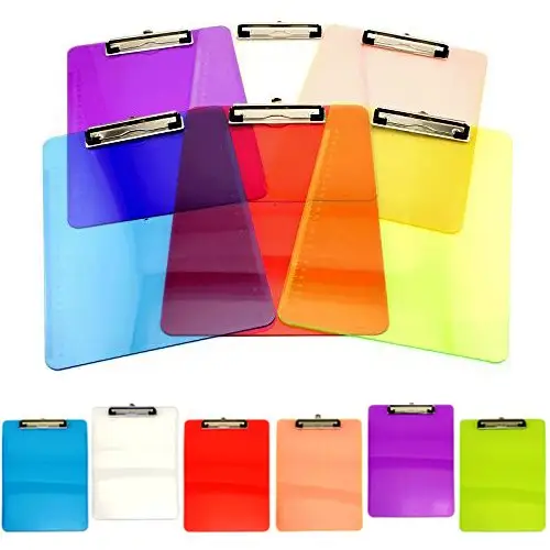 Custom Colorful Transparent mix assorted colors a4 Size plastic clipboard with low profile clip