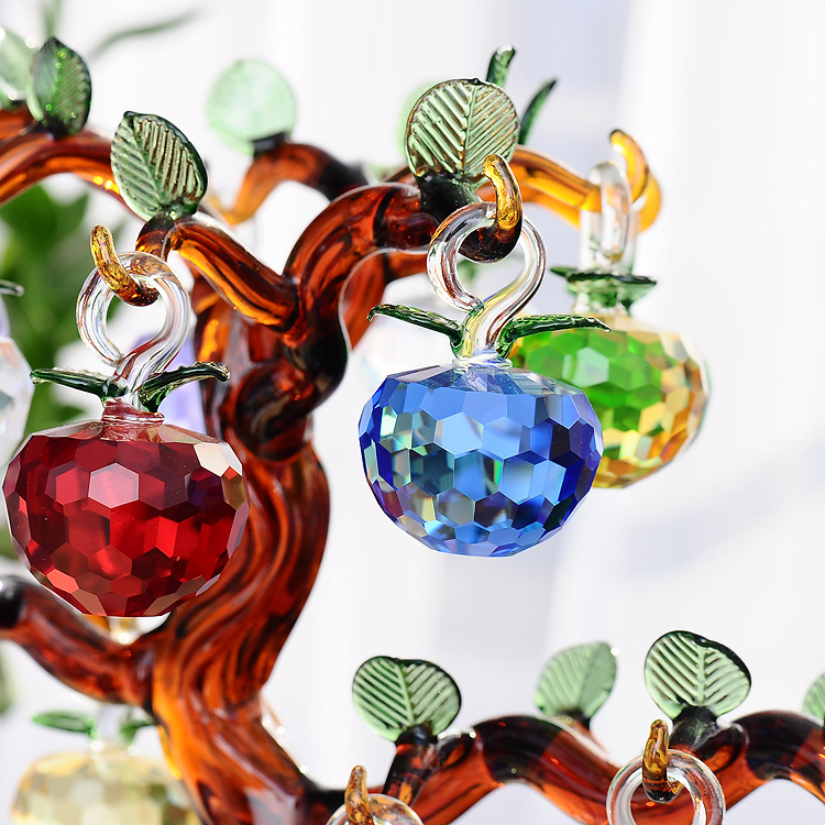 Glass Crystal Apple Tree with 18pcs Apples Fengshui Crafts Home Decor Figurines Christmas New Year Gift