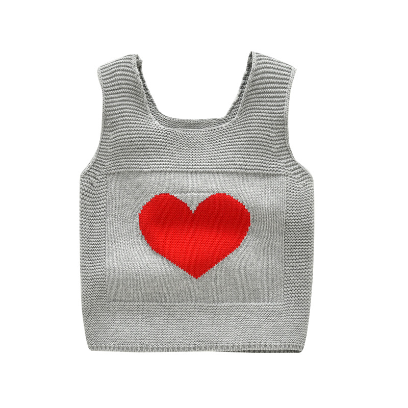 2-6 Year Baby Girl New Product Cotton Kids Knitted Sweater Sleeveless Vests With Heart