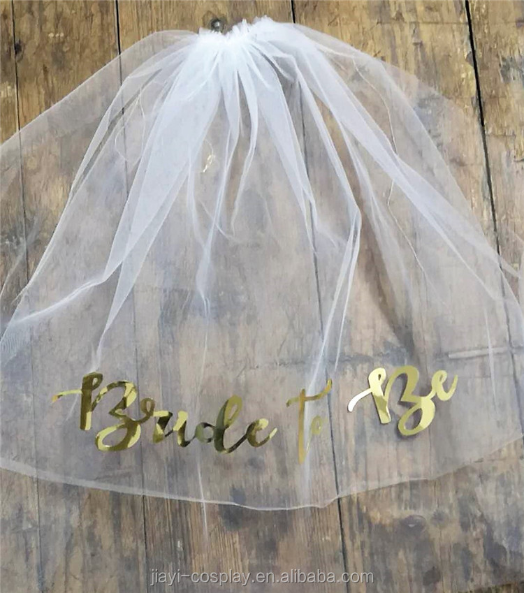 Hot New Bridal Wedding Veil With Comb,Bachelorette Party Gold Foil Bride to Be Veil