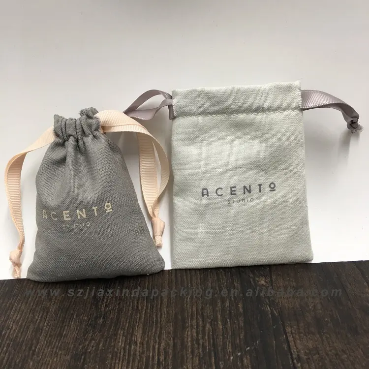 Promotional Small Wedding Linen Cotton Gift Jewelry Bag Custom Logo Printed Cotton Linen Drawstring Pouch