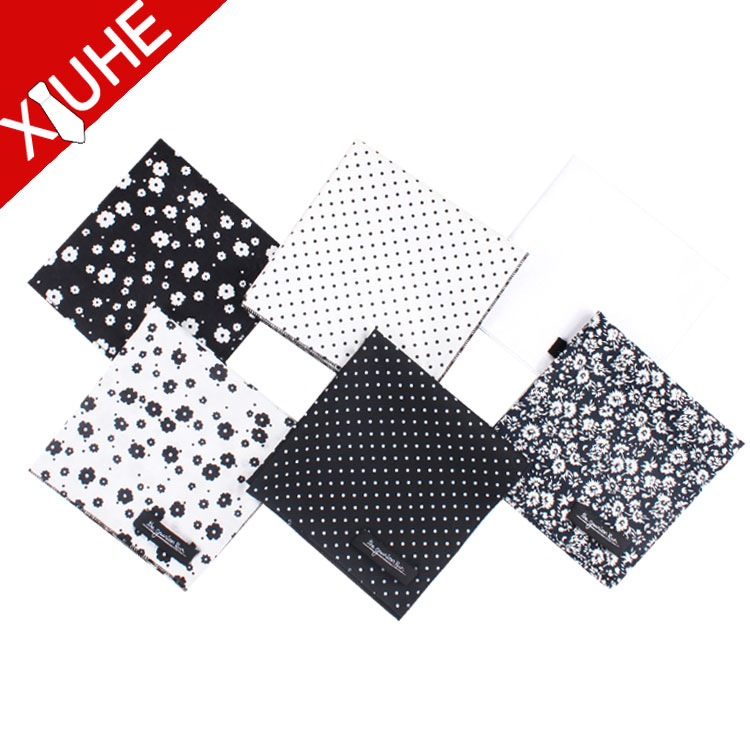 custom printing black and white pattern men's cotton handkerchief tailored