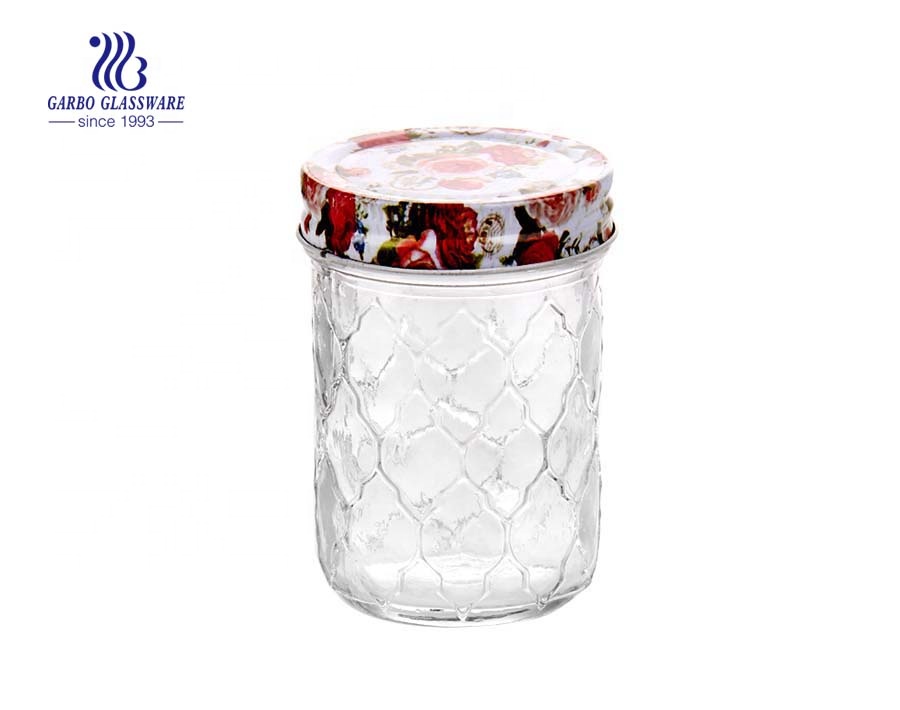 2020 Hot sale glassware clear food storage glass bottle round shape 200 ml engraved high quality glass jar with lid