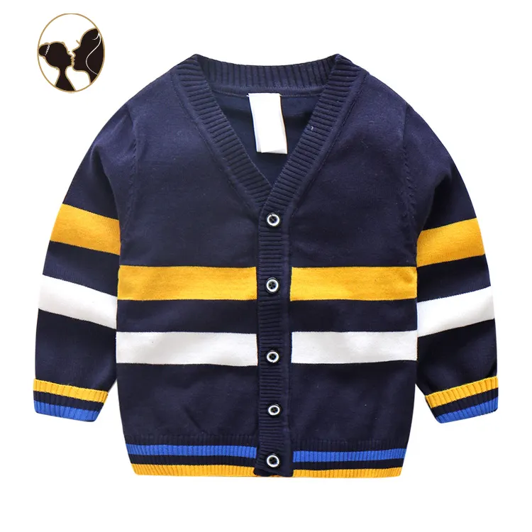 Baby v neck single breasted soft cotton cardigan baby boys knit sweater single stripe cotton baby boy clothing