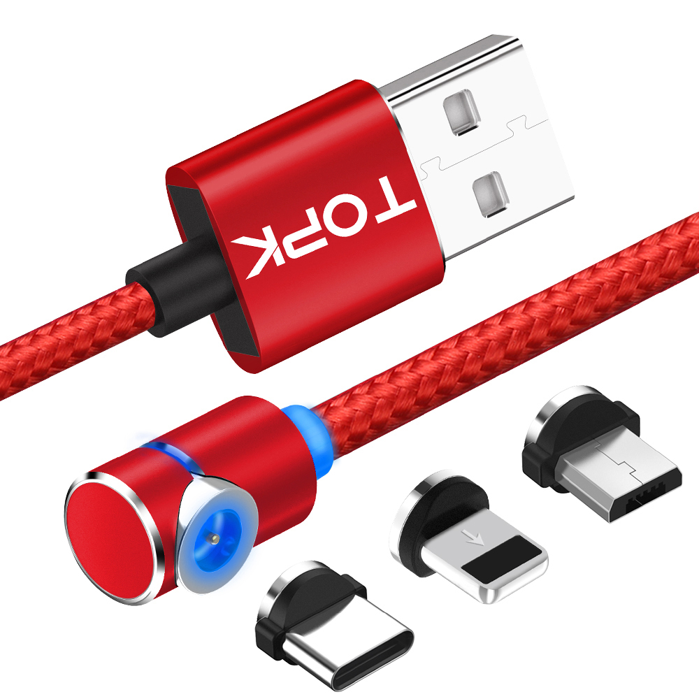 Бесплатная доставка TOPK AM30 90 градусов 3 в 1 Магнитный USB кабель для зарядки