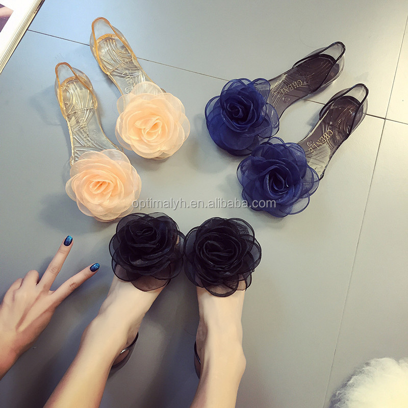 summer sandals women flat jelly shoes oversize rose bow jelly sandals
