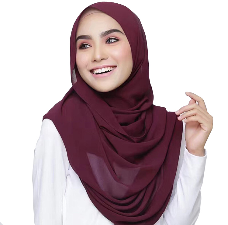 Оптовая Продажа Дубай Последняя мода Tudung арабский ислам Малайзия мусульманский шарф Жоржет простой пузырь шифон хиджаб для женщин